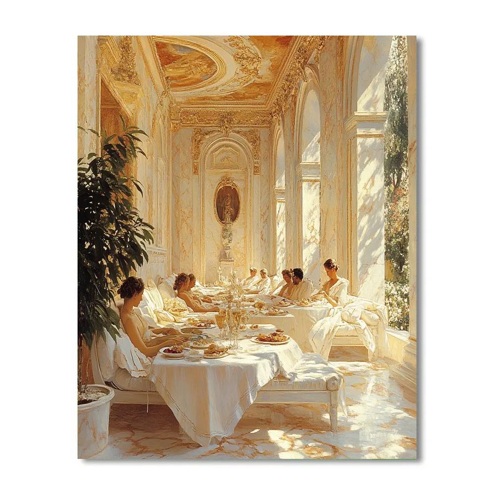 Lawrence Alma-Tadema Inspired Classical Garden Banquet paint by color