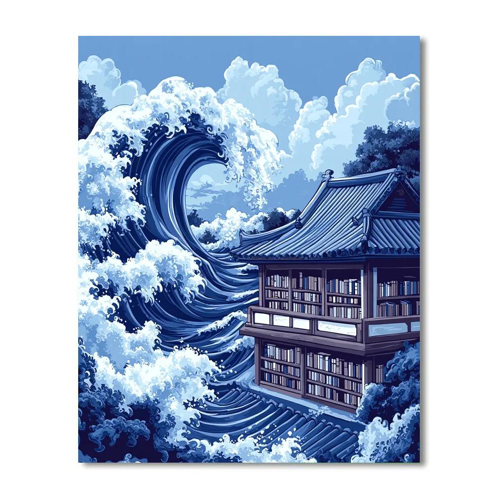 Hokusai Inspired Wave Library DIY paint by numbers
