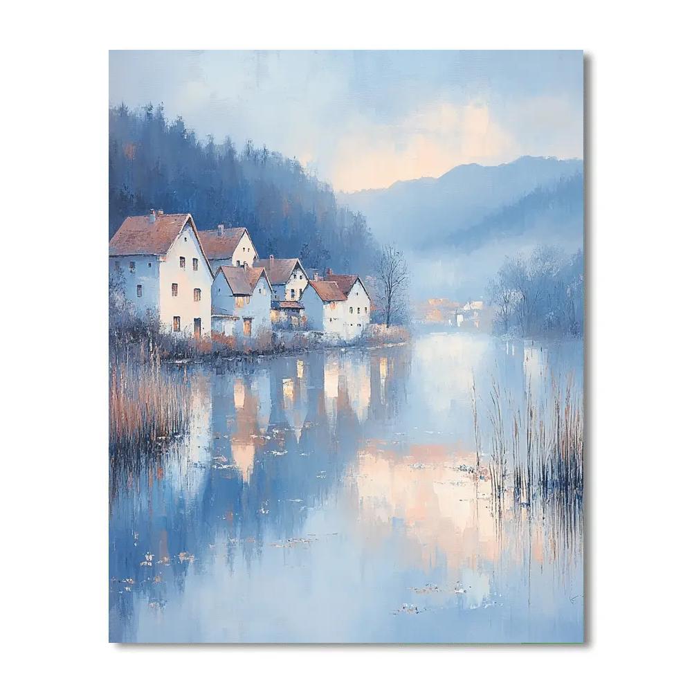 Monet Inspired Misty River Village painting number kit