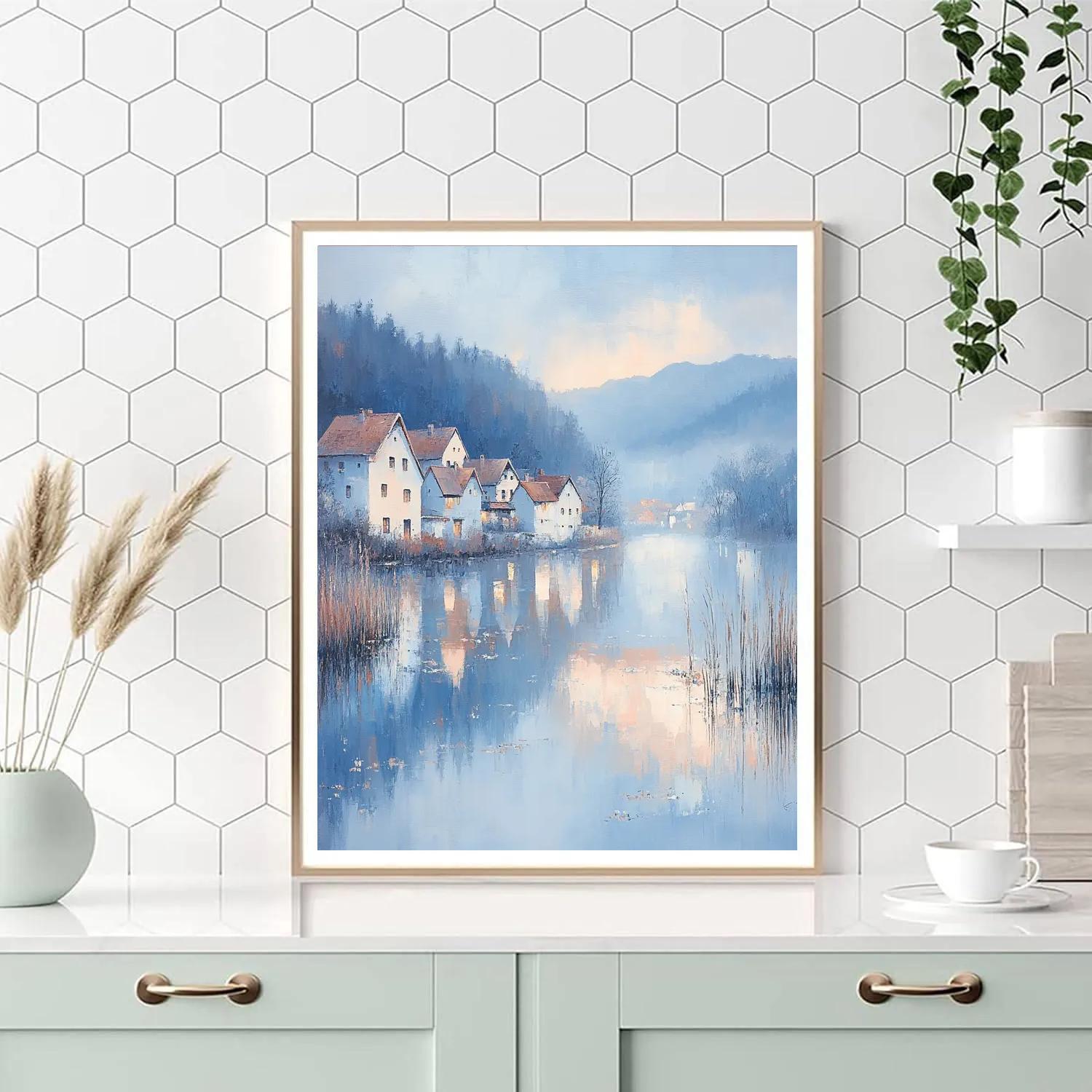 Monet Inspired Misty River Village painting number kit