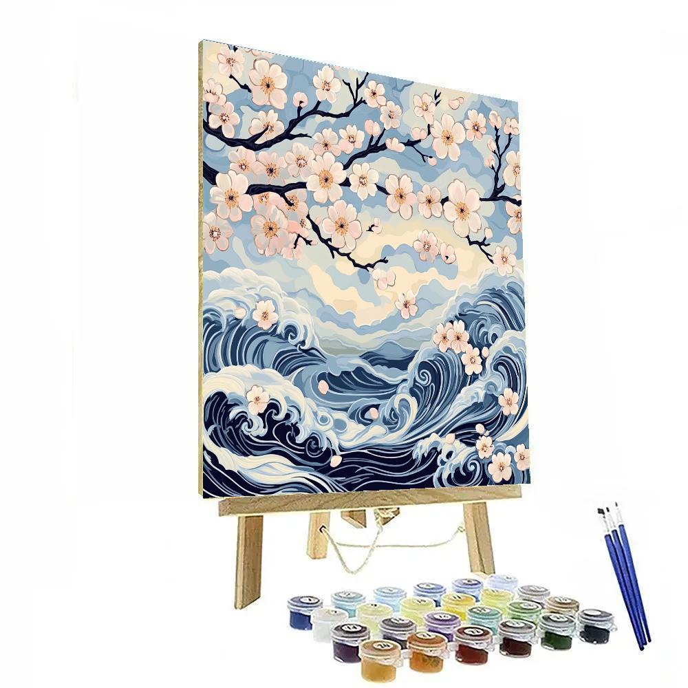 Hokusai Inspired Sakura Storm paint by numbers