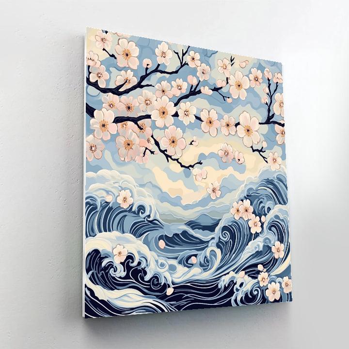 Hokusai Inspired Sakura Storm paint by numbers