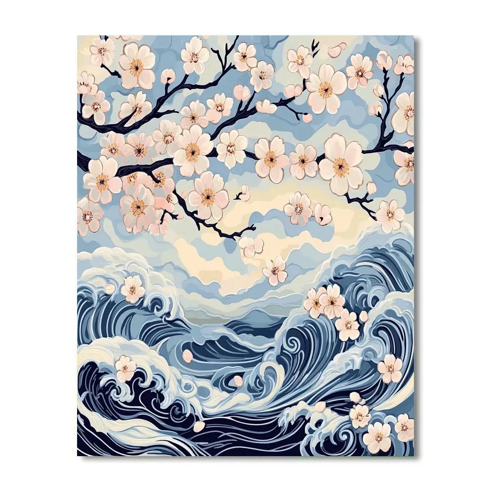 Hokusai Inspired Sakura Storm paint by numbers