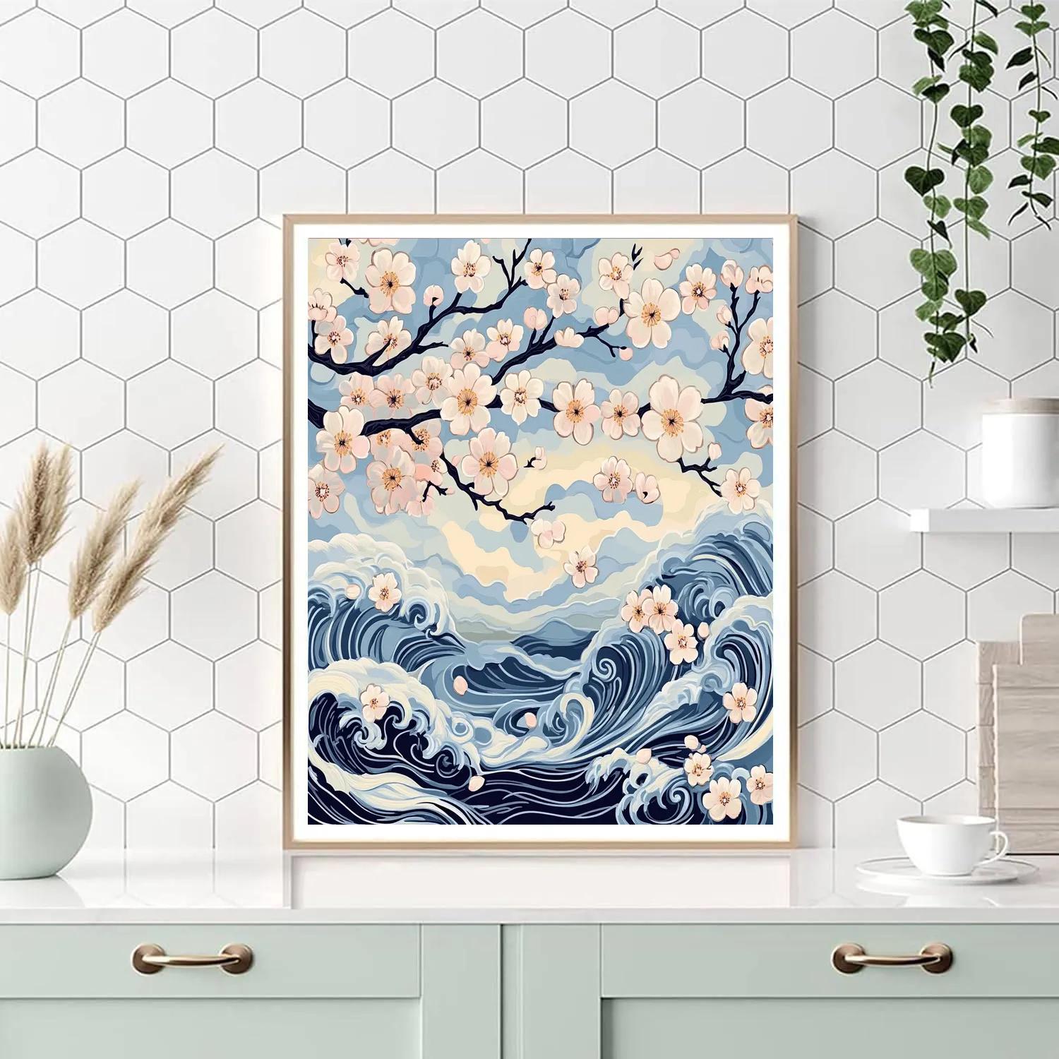 Hokusai Inspired Sakura Storm paint by numbers