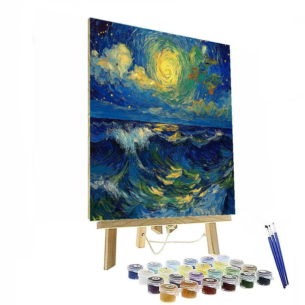 Van Gogh Inspired Starry Oceanscape Number painting