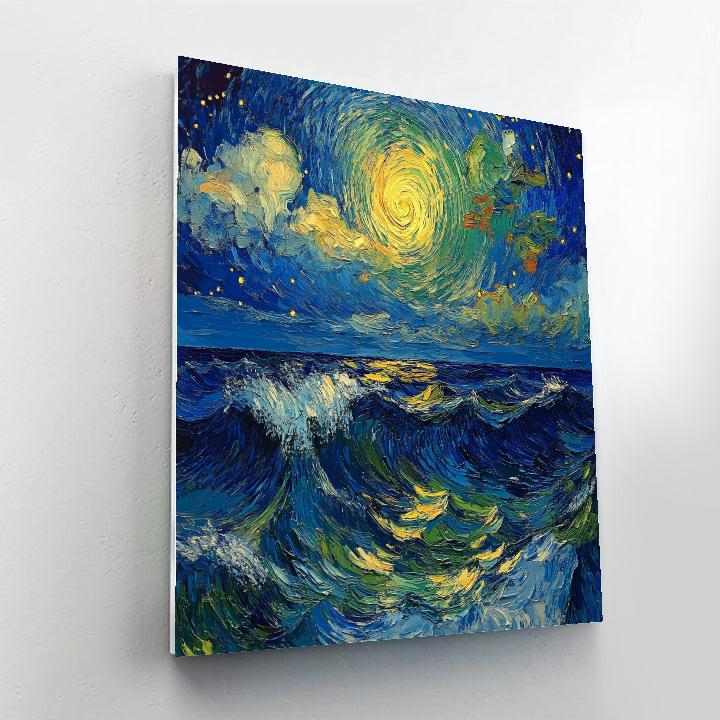 Van Gogh Inspired Starry Oceanscape Number painting