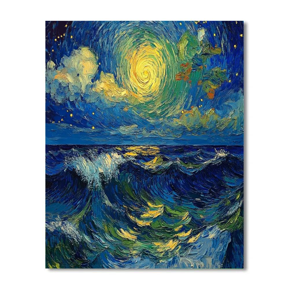 Van Gogh Inspired Starry Oceanscape Number painting