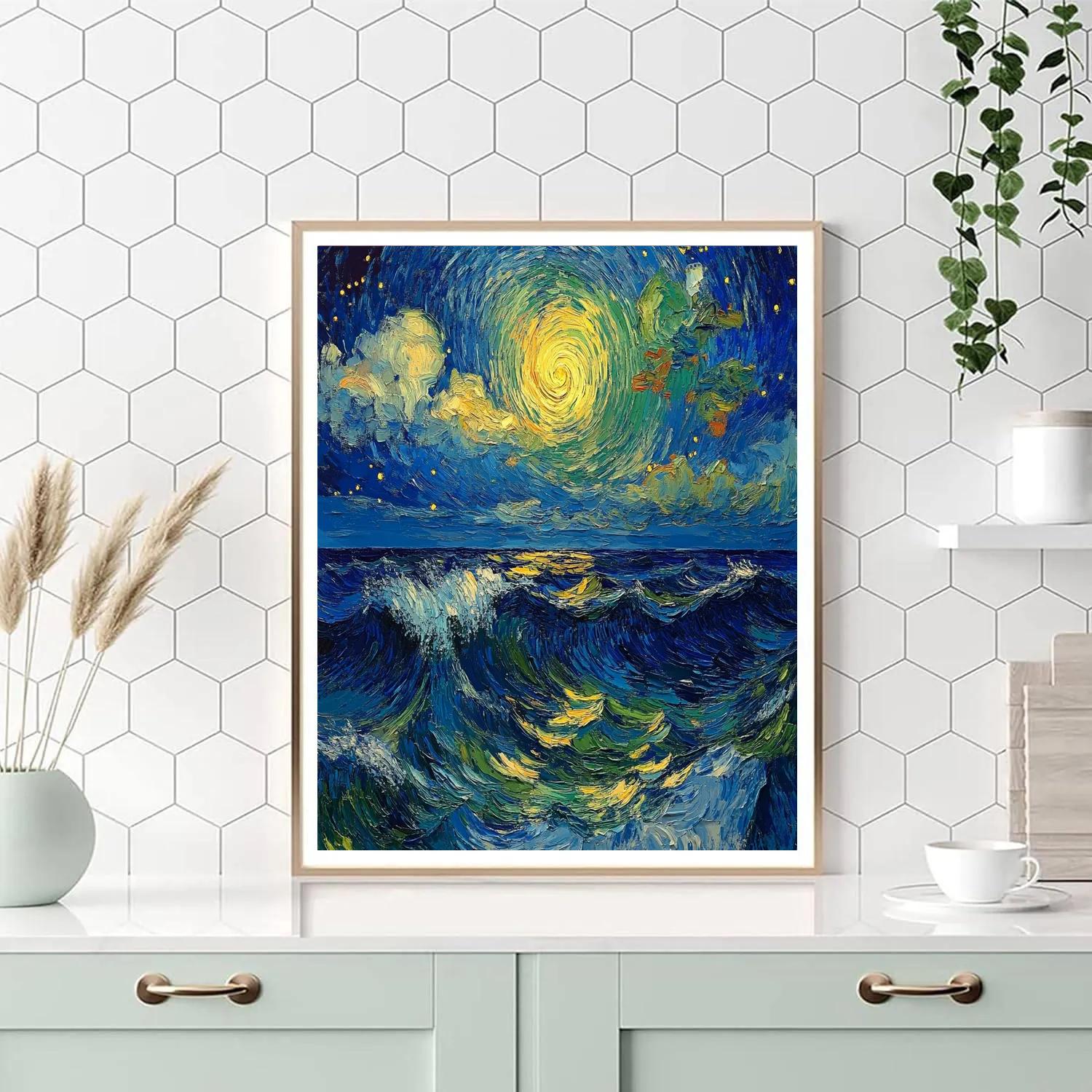 Van Gogh Inspired Starry Oceanscape Number painting