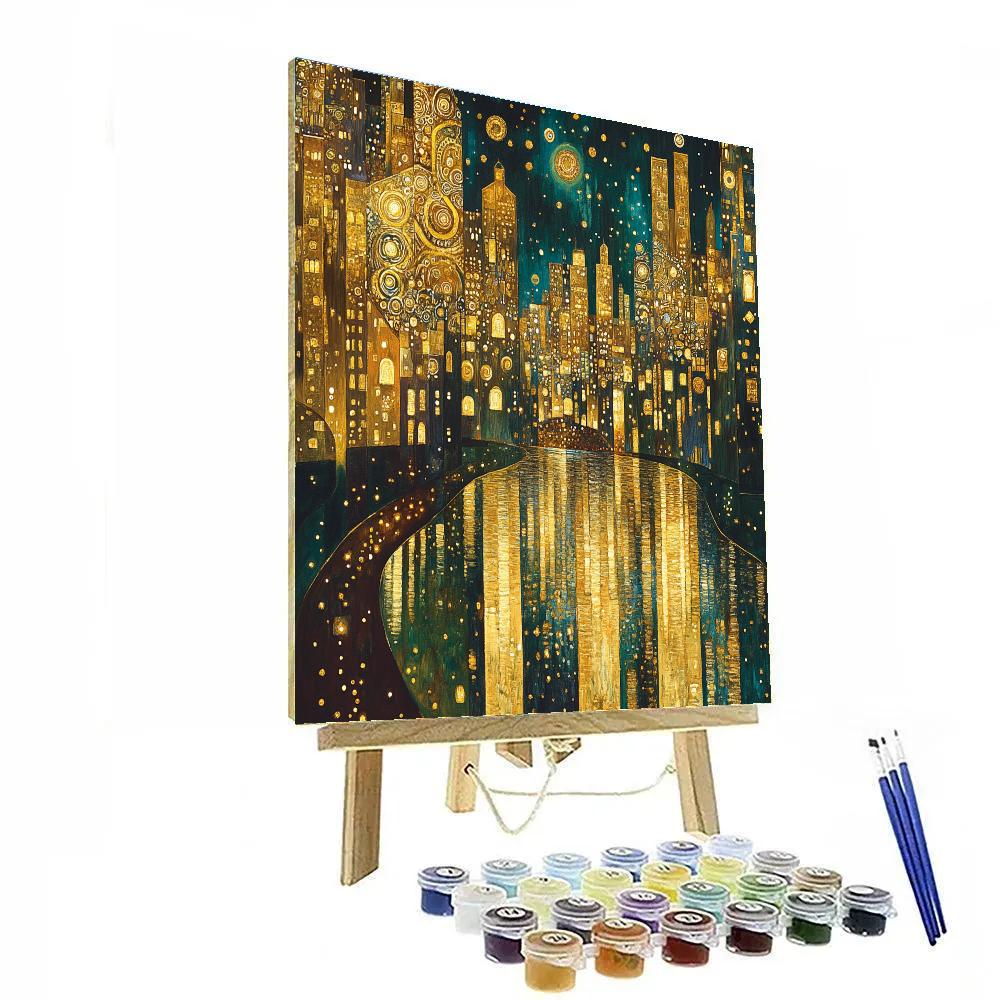 Gustav Klimt Inspired Golden City Lights Numbered painting kits