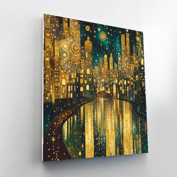 Gustav Klimt Inspired Golden City Lights Numbered painting kits
