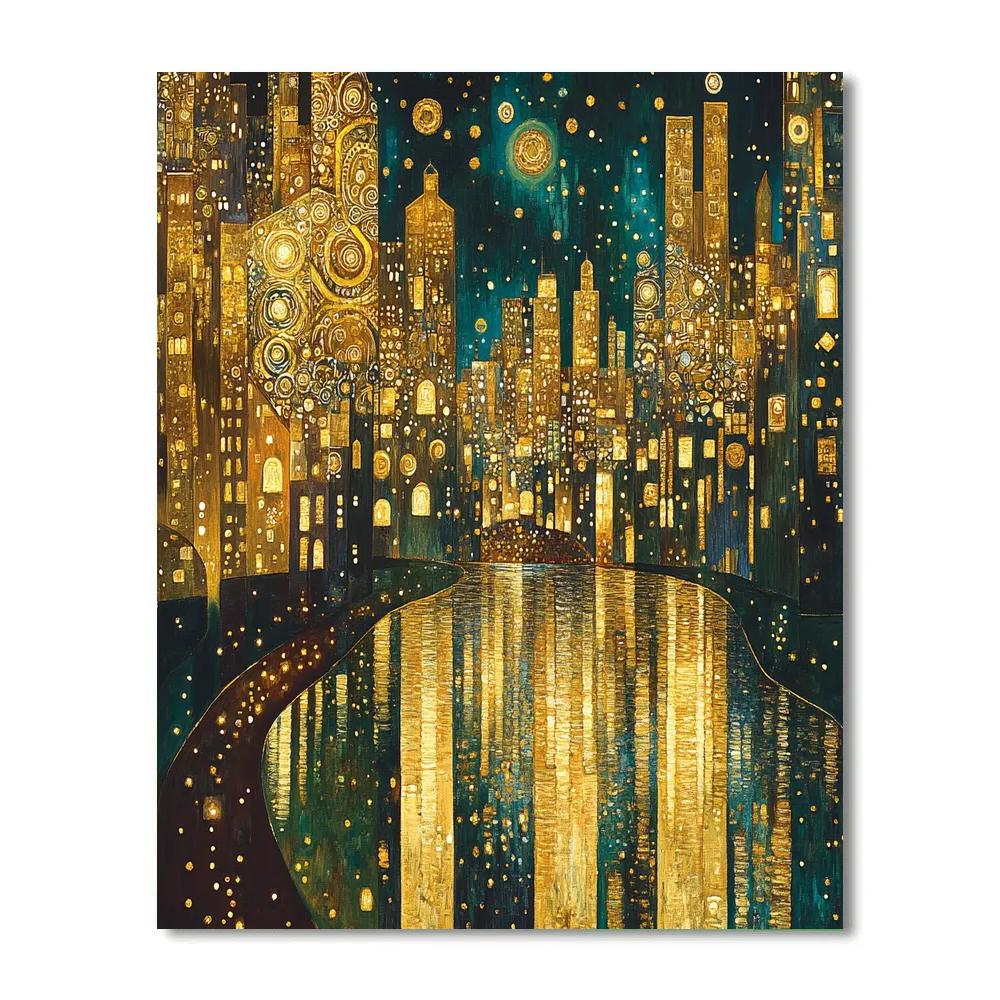 Gustav Klimt Inspired Golden City Lights Numbered painting kits