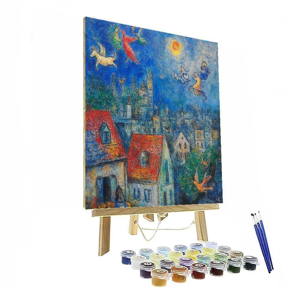 Marc Chagall Inspired Dreamlike Cityscape paint by number