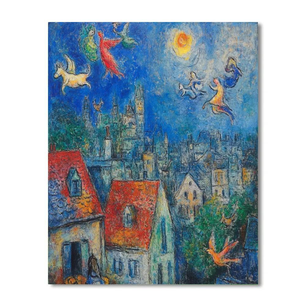 Marc Chagall Inspired Dreamlike Cityscape paint by number
