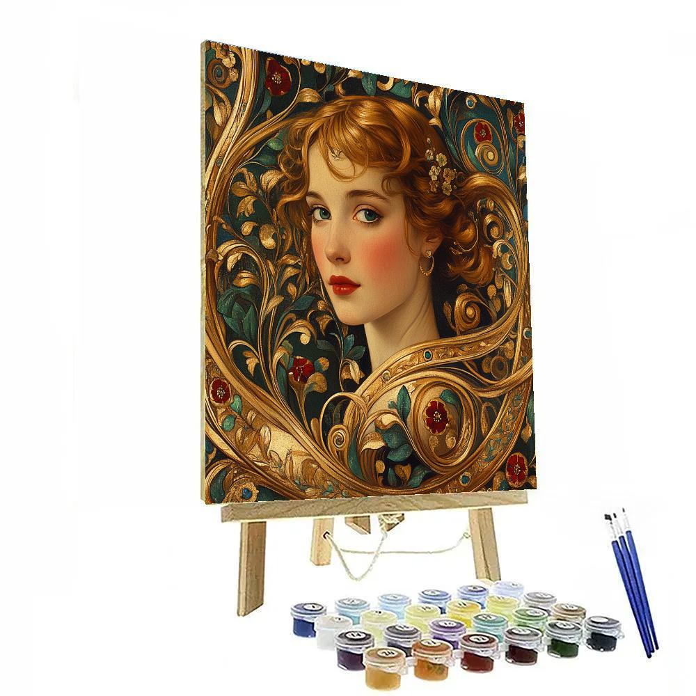 Klimt Inspired Golden Floral Portrait Painting by numbers kit