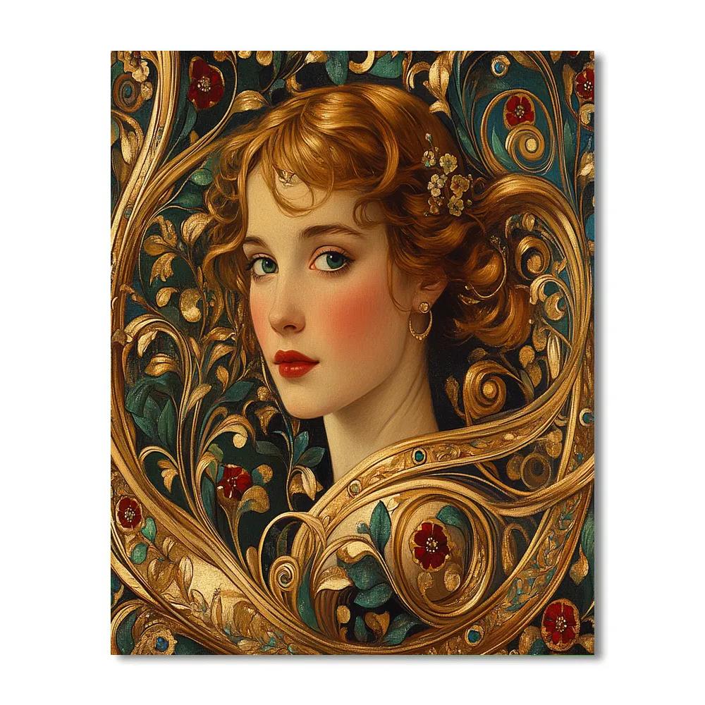 Klimt Inspired Golden Floral Portrait Painting by numbers kit
