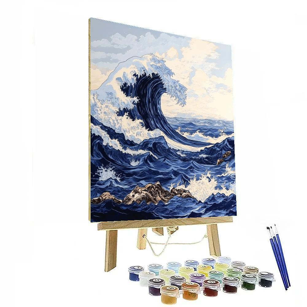 Hokusai Inspired Crashing Ocean Waves painting number kit