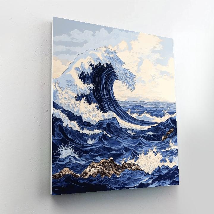 Hokusai Inspired Crashing Ocean Waves painting number kit