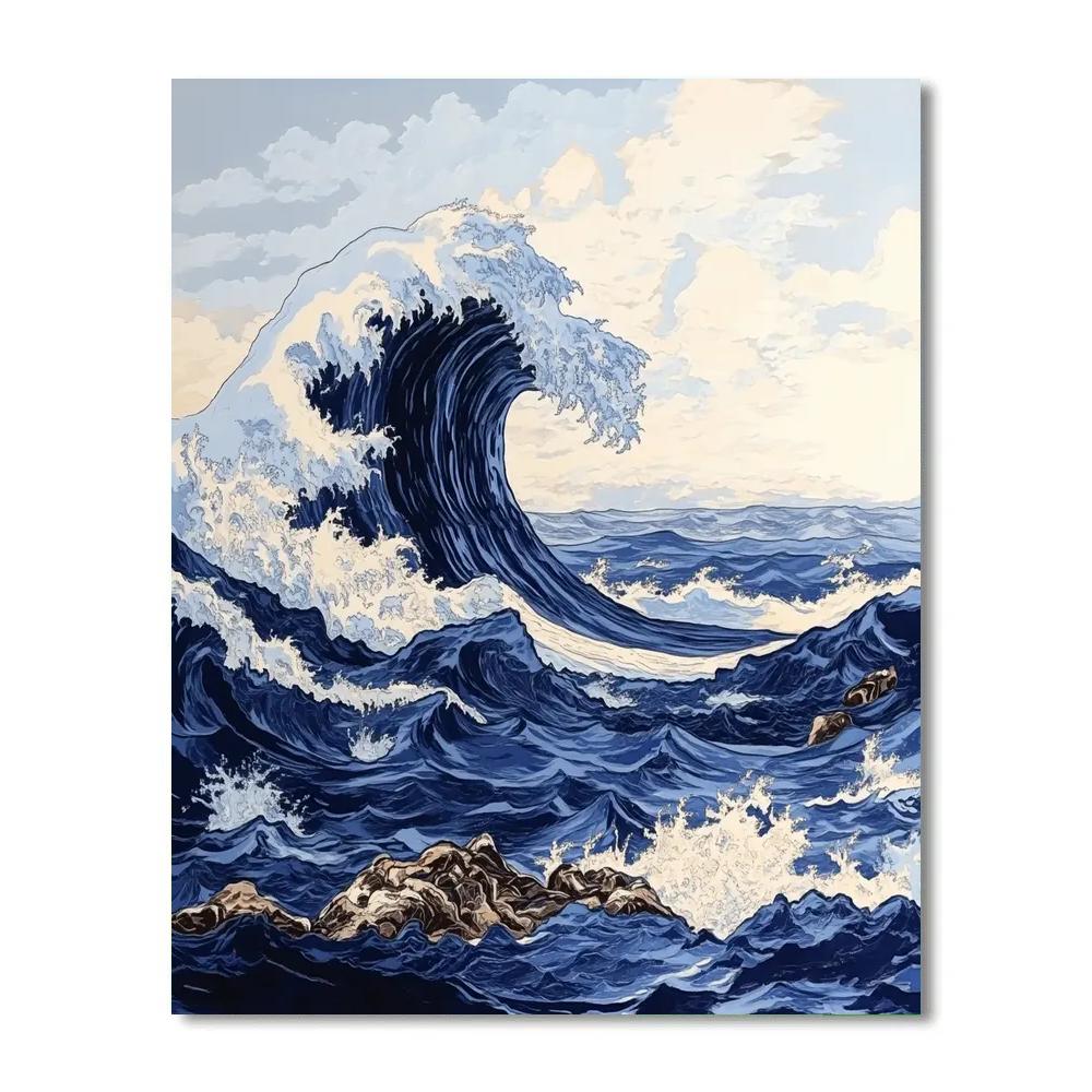 Hokusai Inspired Crashing Ocean Waves painting number kit