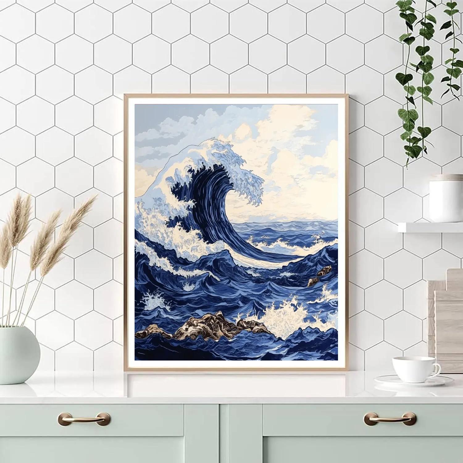 Hokusai Inspired Crashing Ocean Waves painting number kit
