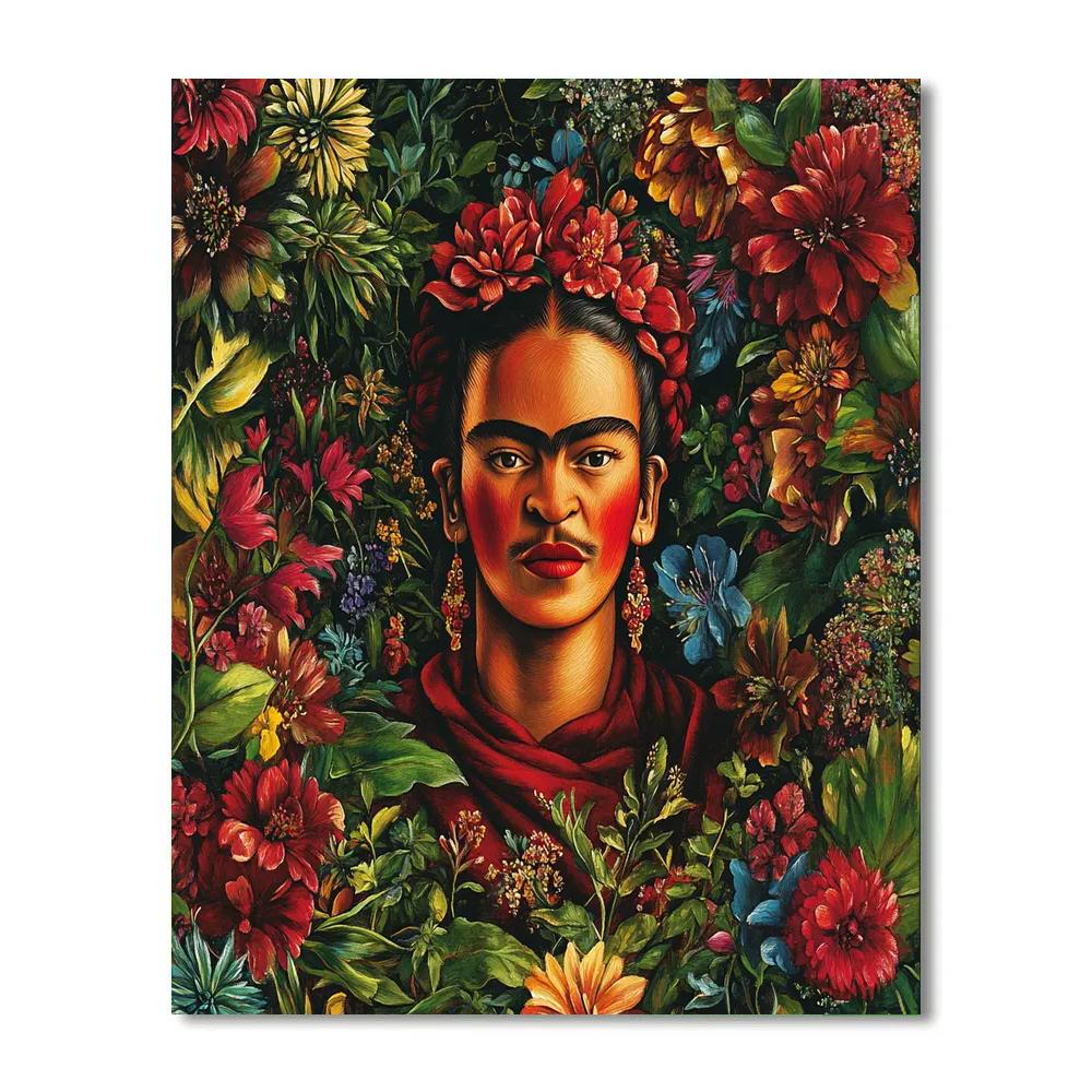 Frida Kahlo Inspired Intimate Floral Self Portrait paint by color
