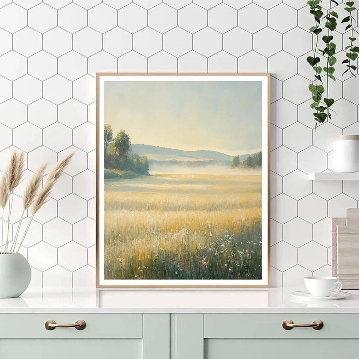 Edgar Degas Inspired Misty Morning Over Wheat Fields Number painting