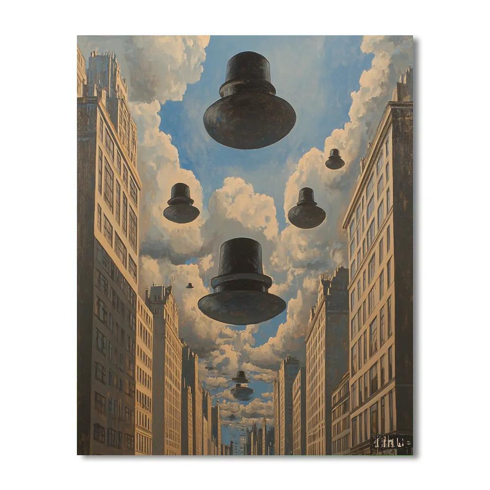 Magritte Inspired Floating City paint by color