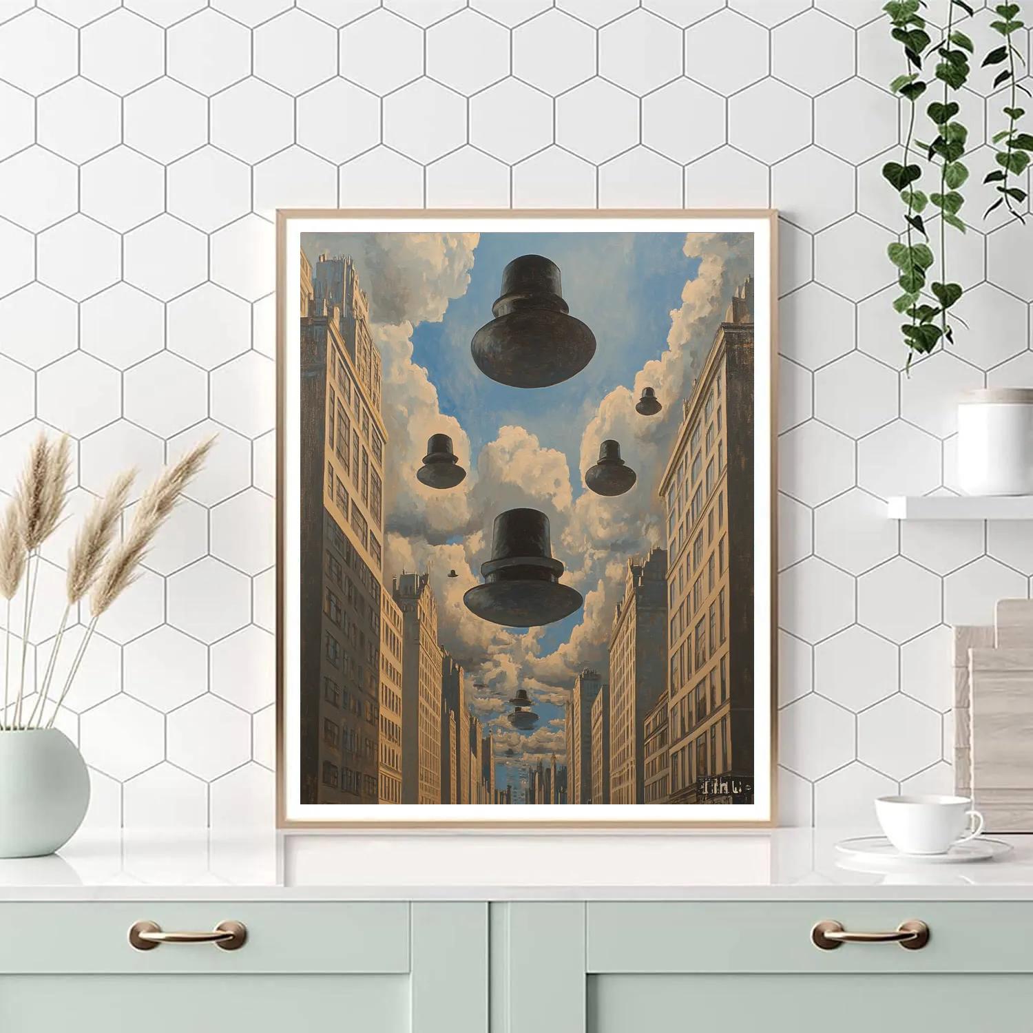 Magritte Inspired Floating City paint by color