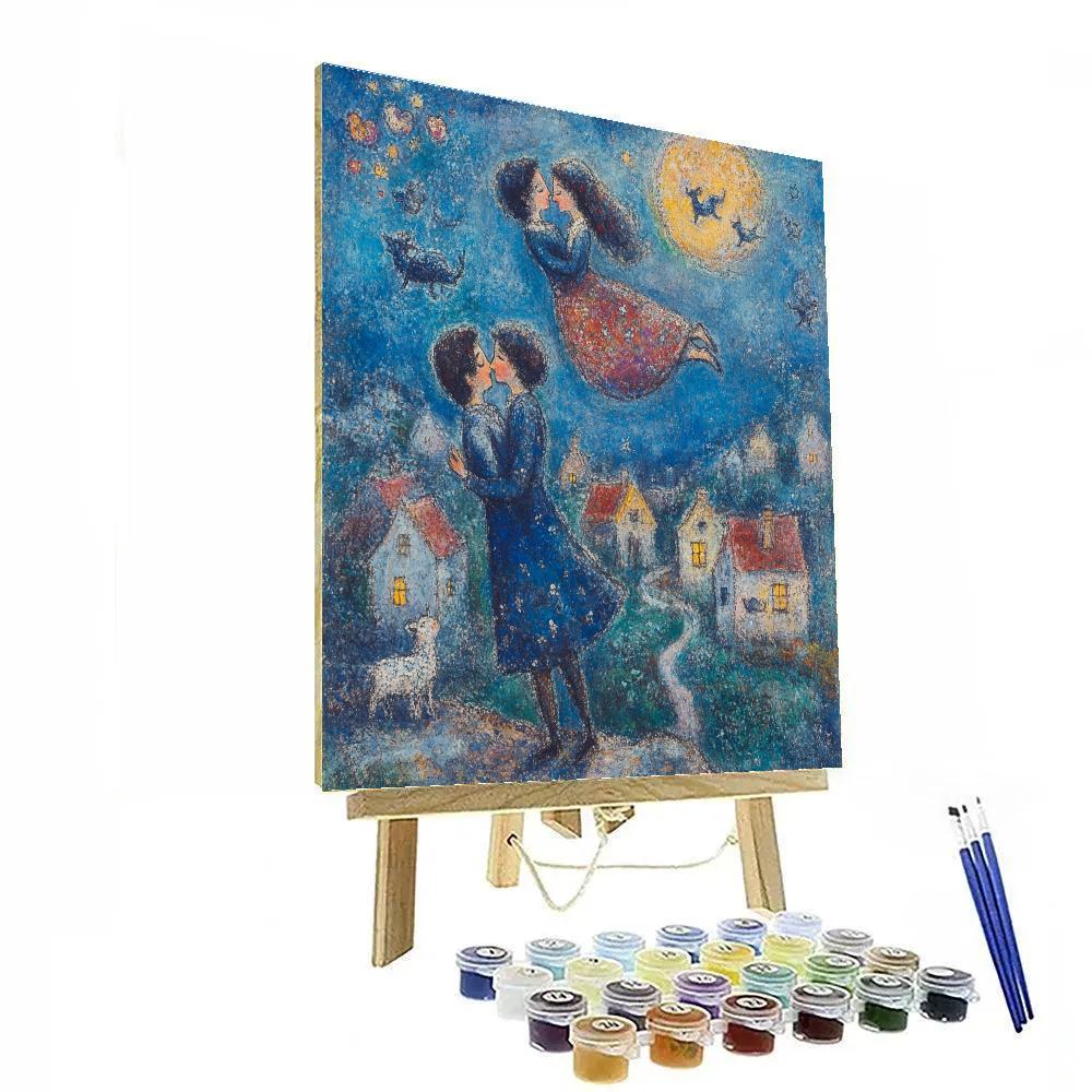 Chagall Inspired Lovers Above The Village painting number kit