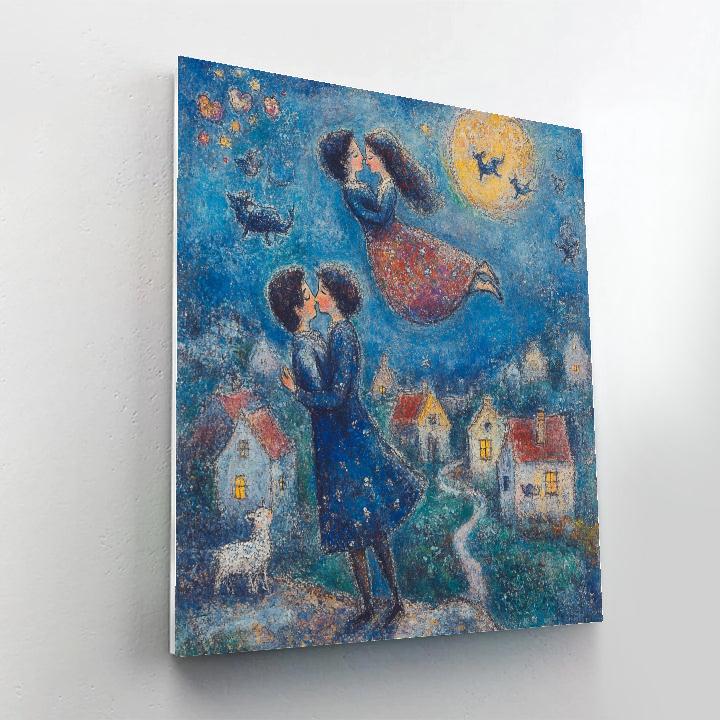 Chagall Inspired Lovers Above The Village painting number kit