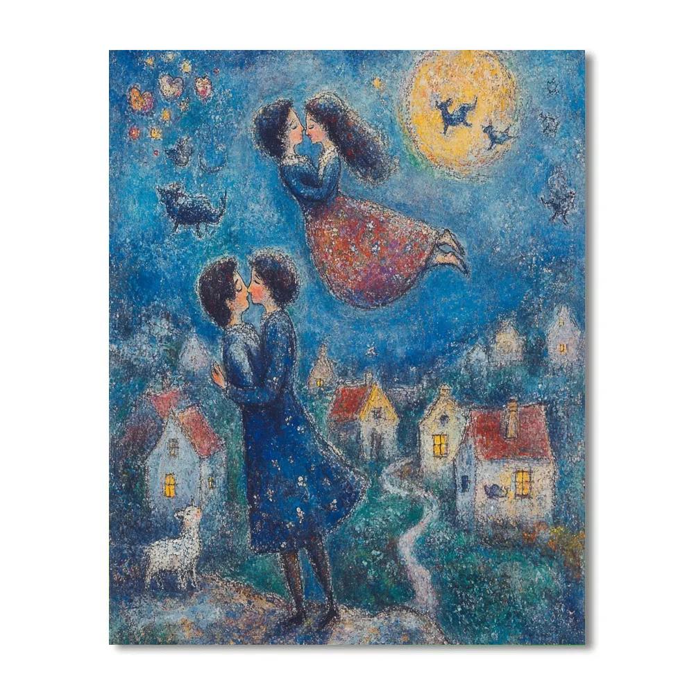 Chagall Inspired Lovers Above The Village painting number kit