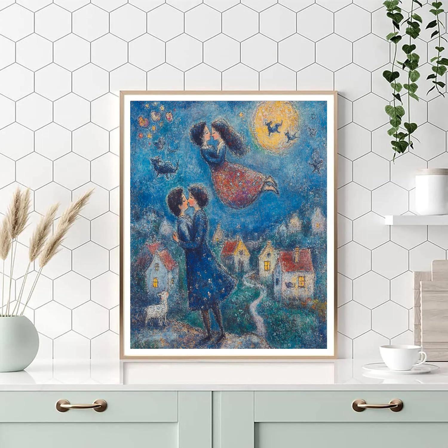 Chagall Inspired Lovers Above The Village painting number kit