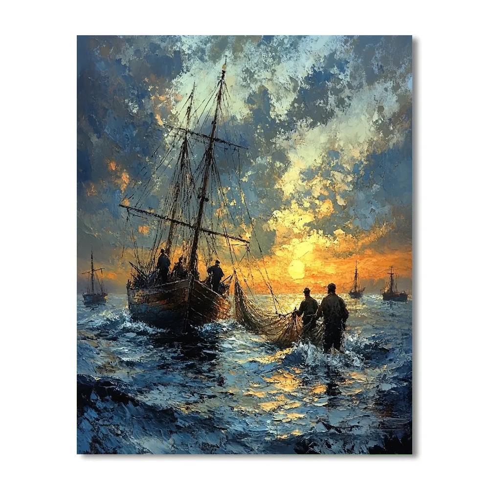 Winslow Homer Inspired Fishermen At Dusk paint by number