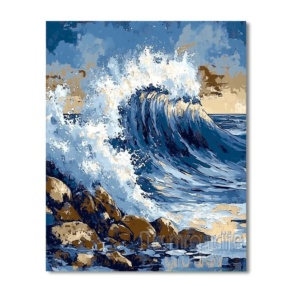 Hokusai Inspired Great Wave Beach paint by number