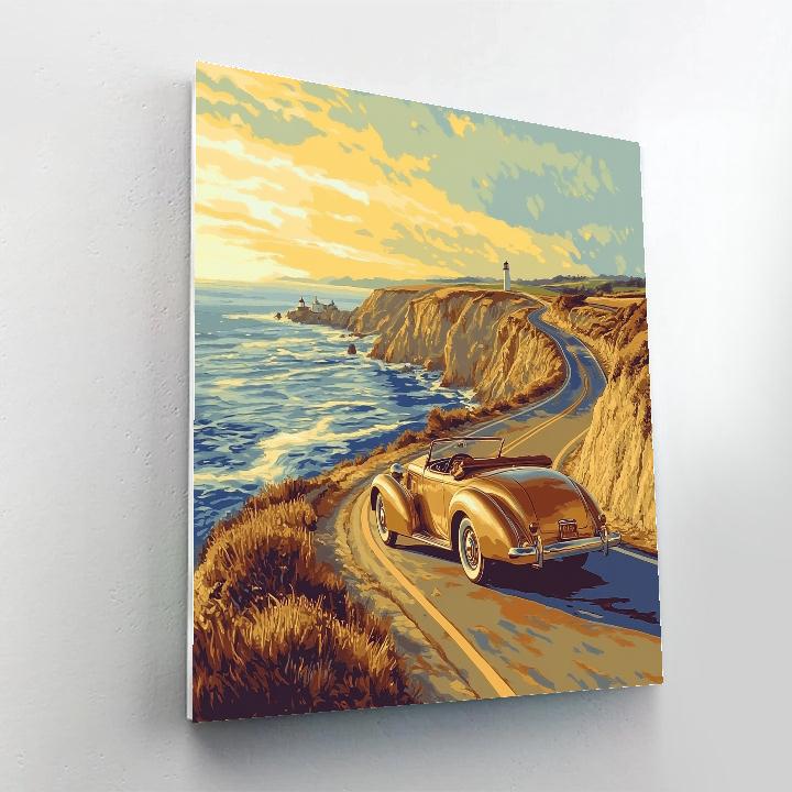 Dalton Inspired Vintage Car On Coastal Road DIY paint by numbers
