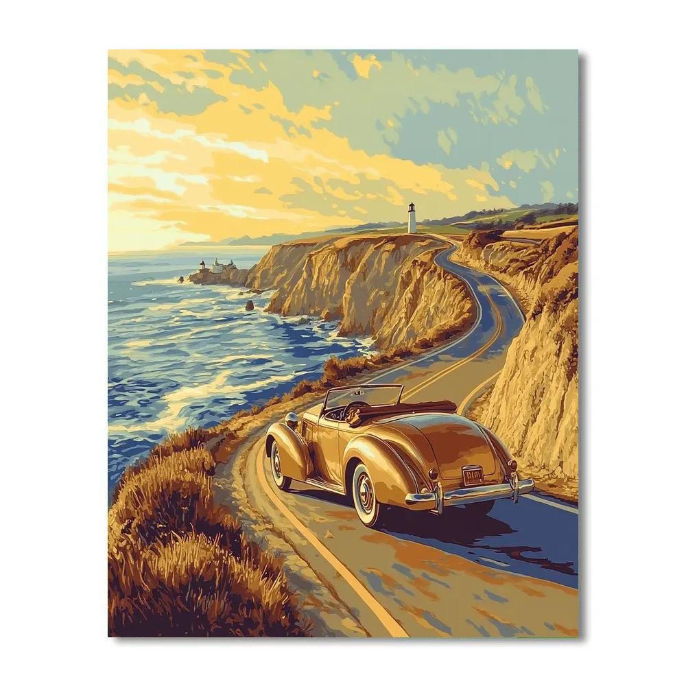 Dalton Inspired Vintage Car On Coastal Road DIY paint by numbers