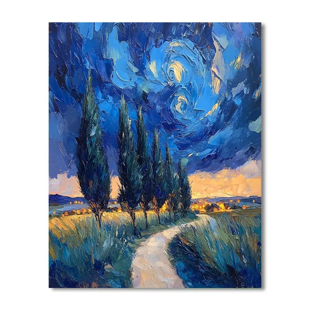 Van Gogh Inspired Sunlit Cypress Paint by numbers kits