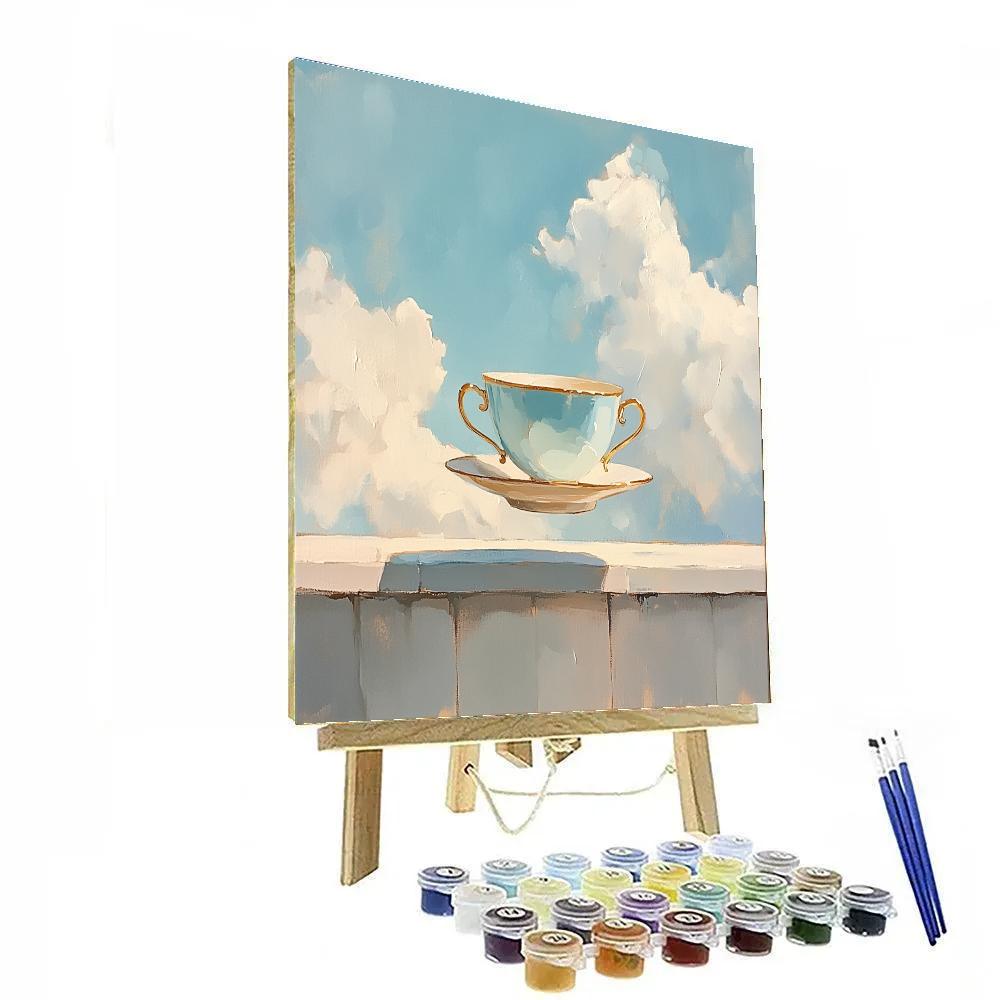 Magritte Inspired Floating Teacup Paint by numbers art