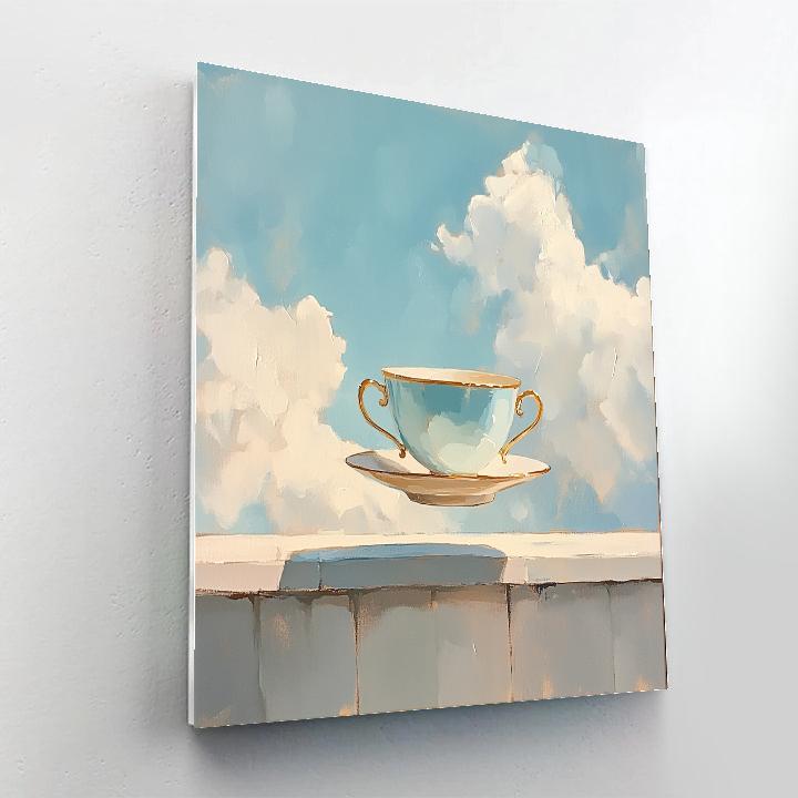 Magritte Inspired Floating Teacup Paint by numbers art