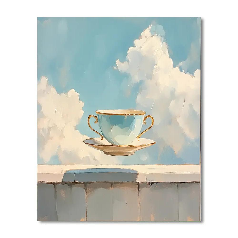 Magritte Inspired Floating Teacup Paint by numbers art