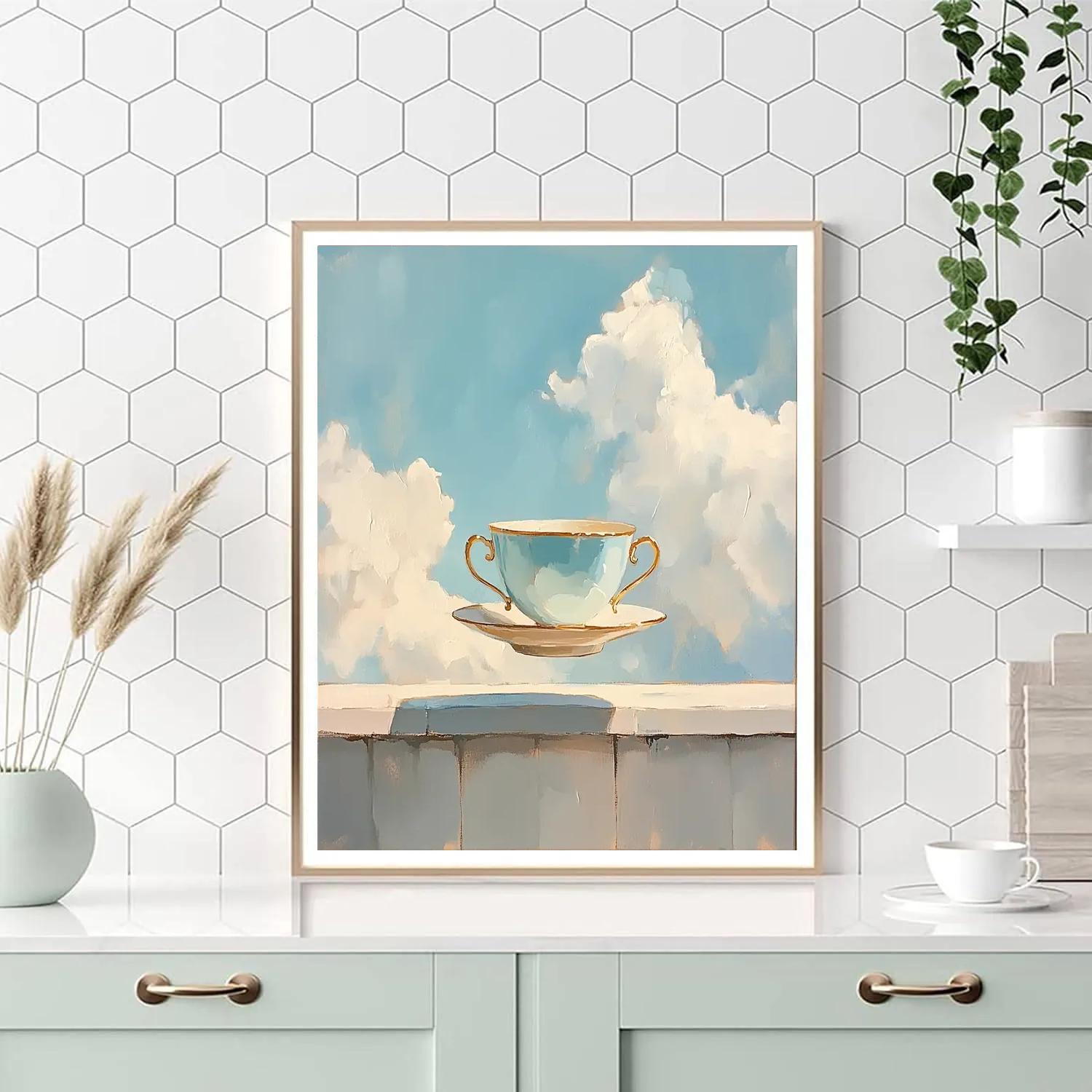 Magritte Inspired Floating Teacup Paint by numbers art