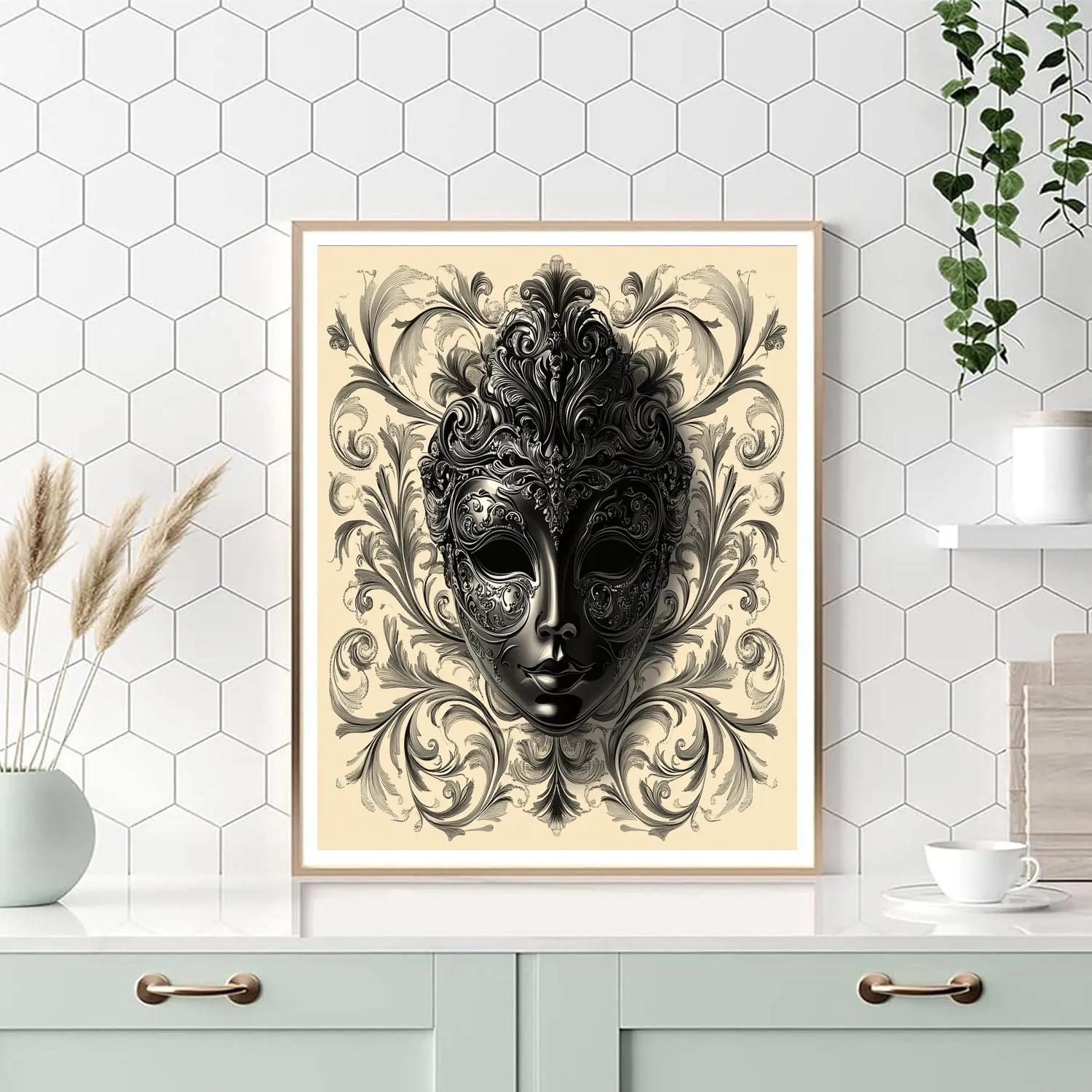 Beardsley Inspired Opera Mask Paint by numbers art