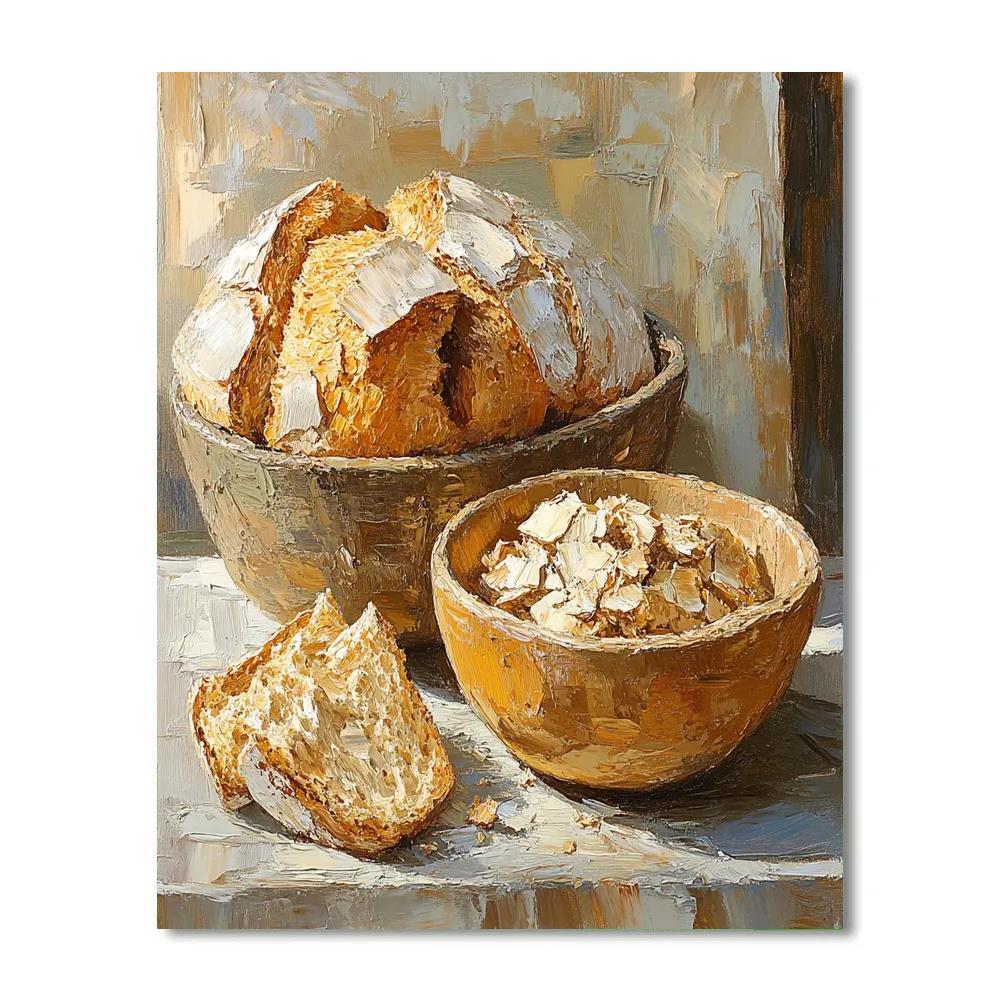 Lucian Freud Inspired Bread And Bowl paint by color