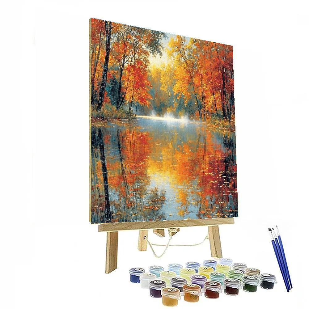 Monet Inspired Reflections Of Autumn Number painting