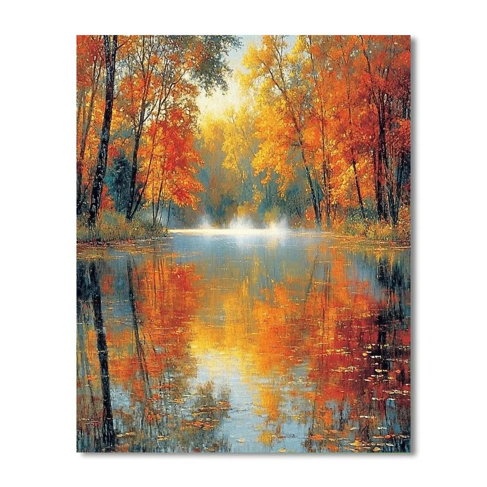 Monet Inspired Reflections Of Autumn Number painting