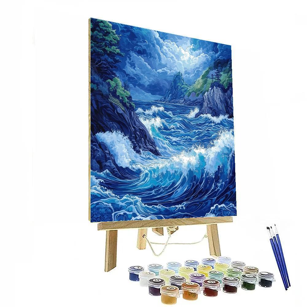 Hokusai Inspired Ethereal Waves Number painting