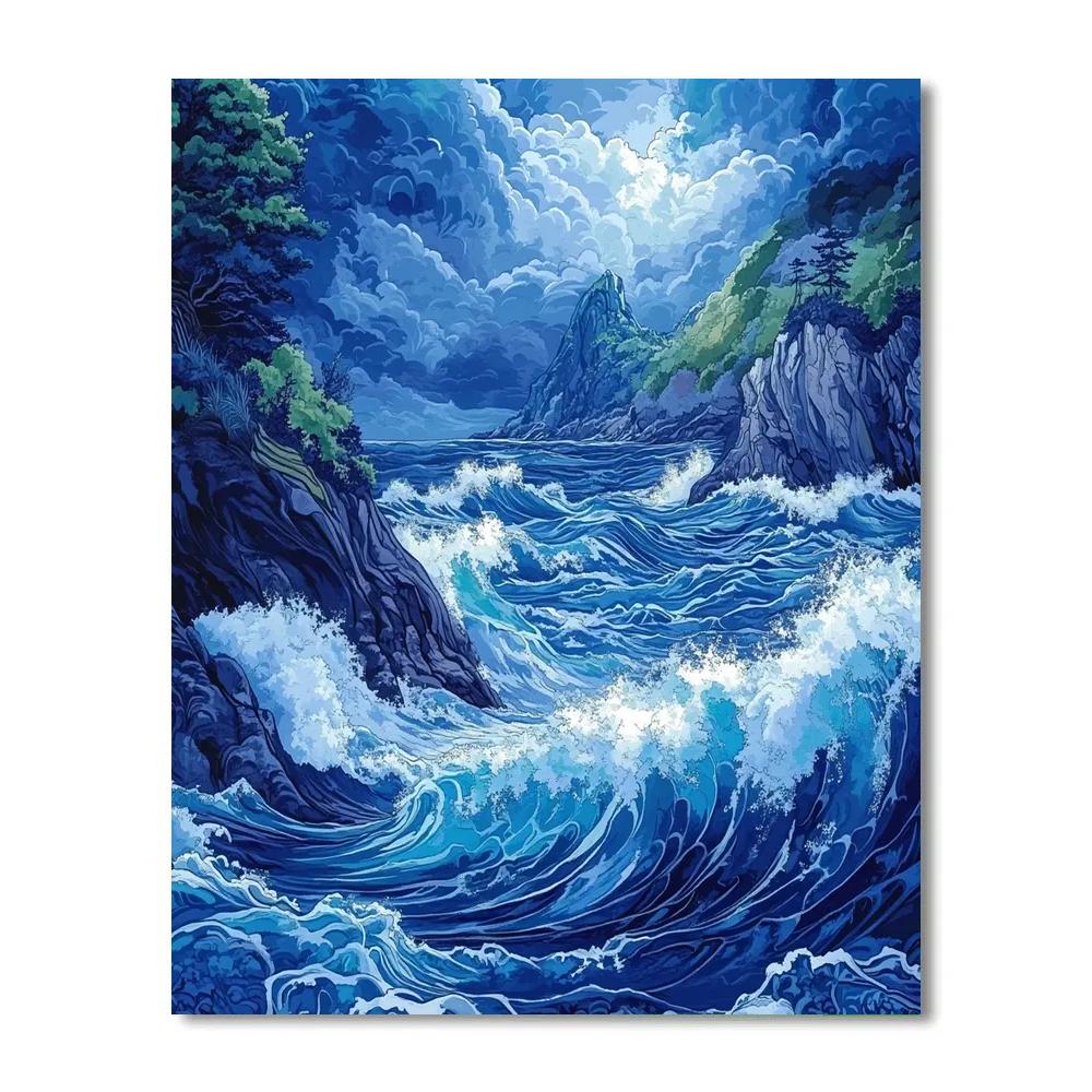 Hokusai Inspired Ethereal Waves Number painting