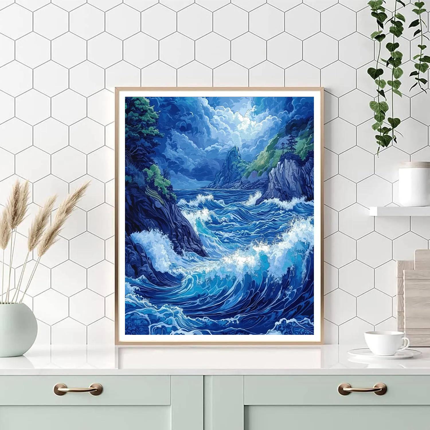 Hokusai Inspired Ethereal Waves Number painting