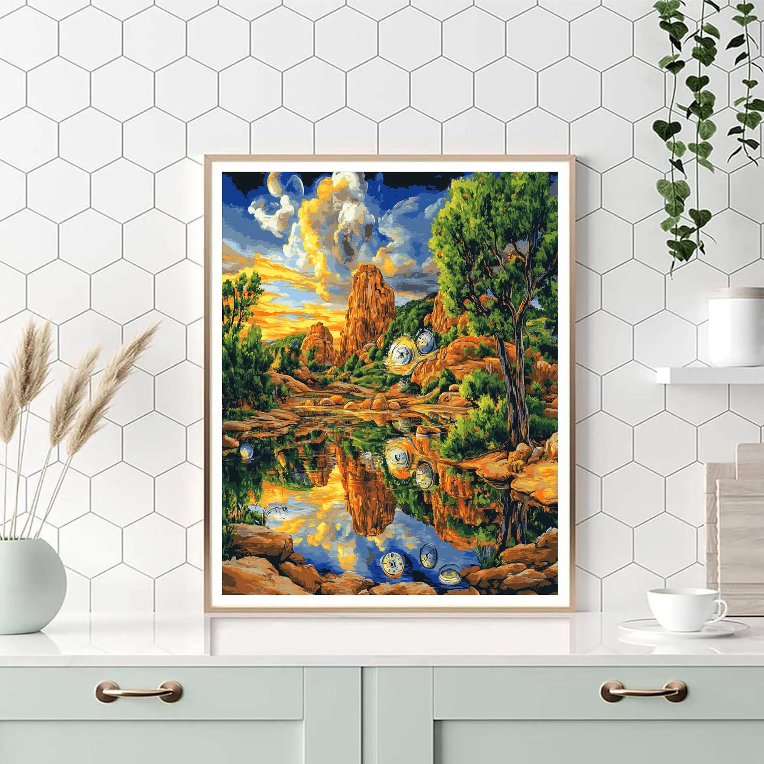 Dali Inspired Surreal Reflections paint by number