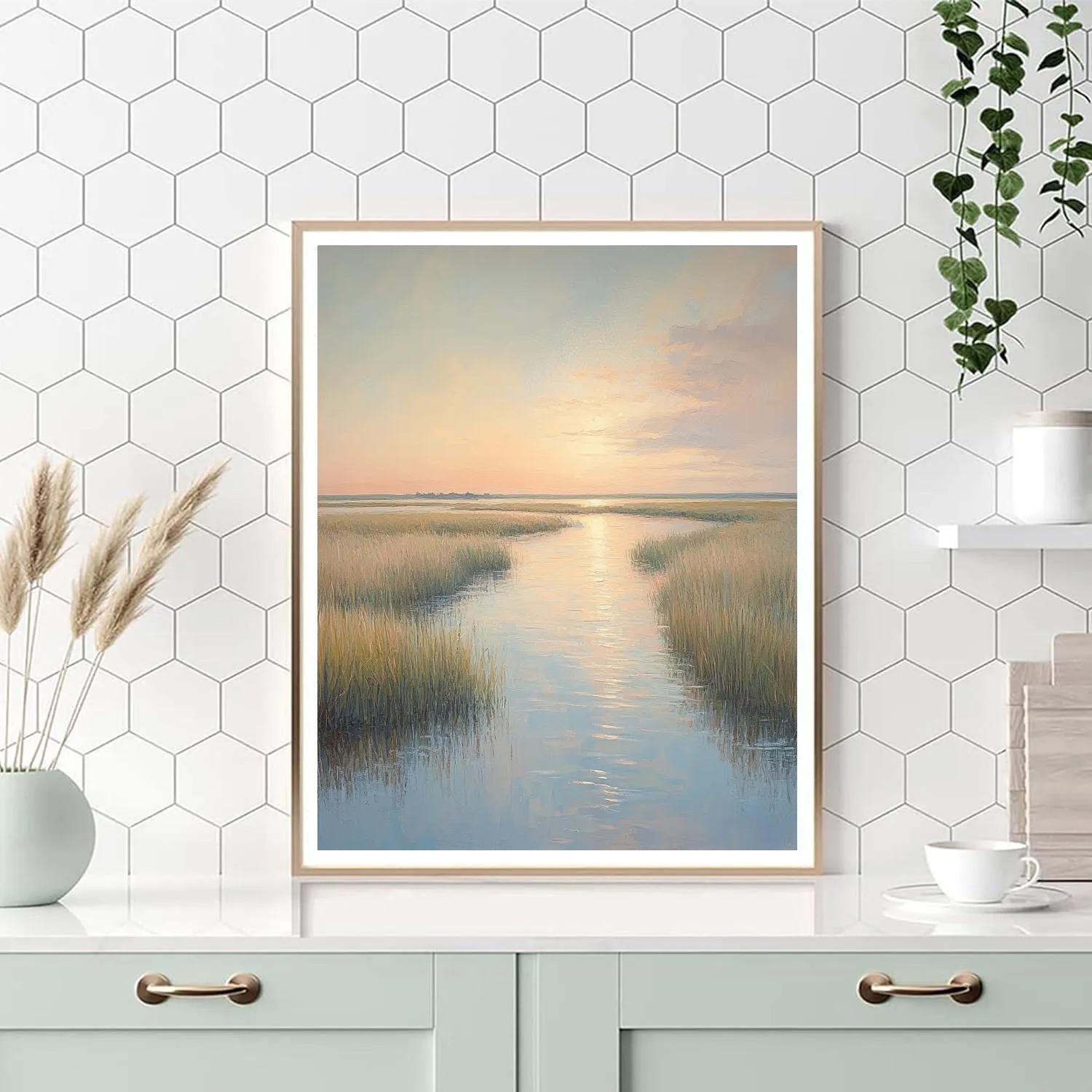 Edgar Degas Inspired Morning Light Over Reed Marsh paint by color