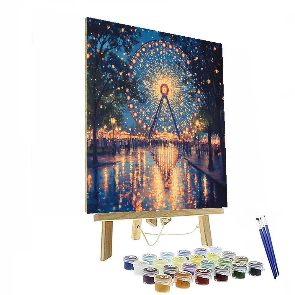Seurat Inspired Ferris Wheel At Dusk paint by number